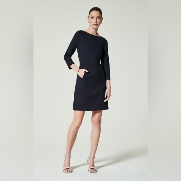 SPANX The Perfect A-Line 3/4 Sleeve Ponte Dress In Classic Black S/P - Picture 1 of 14